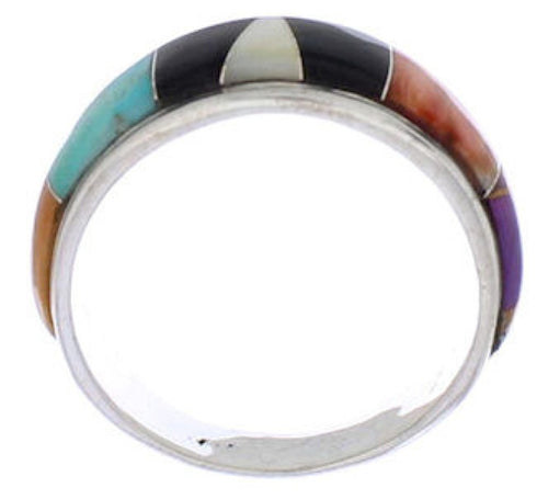 Sterling Silver Multicolor Inlay Jewelry Ring Size 7-1/4 UX35997